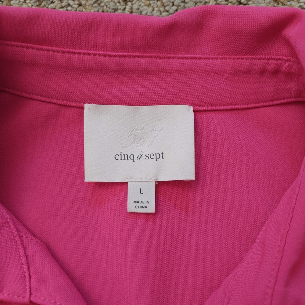 Cinq a Sept Pink Twist Front Flare Sleeve Collared Blouse Shirt Top Women's L - Picture 4 of 11